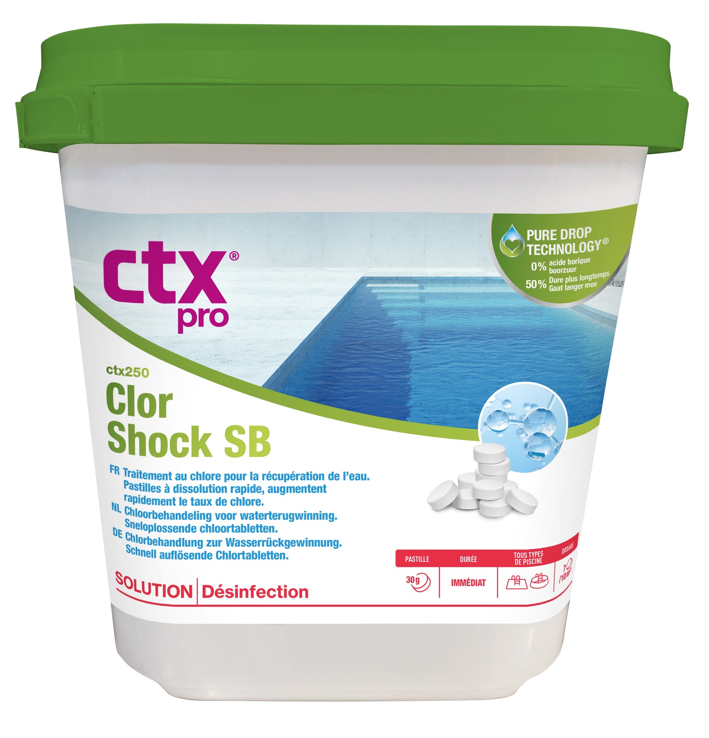 CTX-370sb Pro Chlore Lent SANS ACIDE BORIQUE Galets de 250 gr